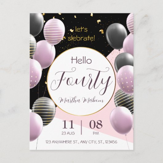 40周年。エレガントな誕生日 ポストカード (正面)