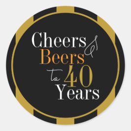 40周年 ブラック＆ゴールド ストライプ お祝いデザイン ラウンドシール