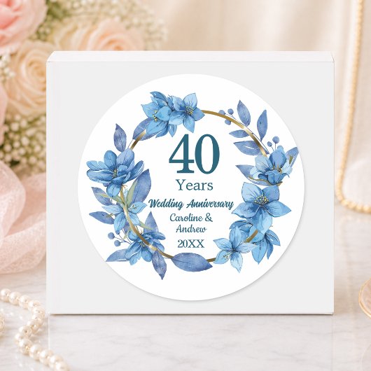 40周年 ブルー フローラル ルビー 結婚記念日  ラウンドシール