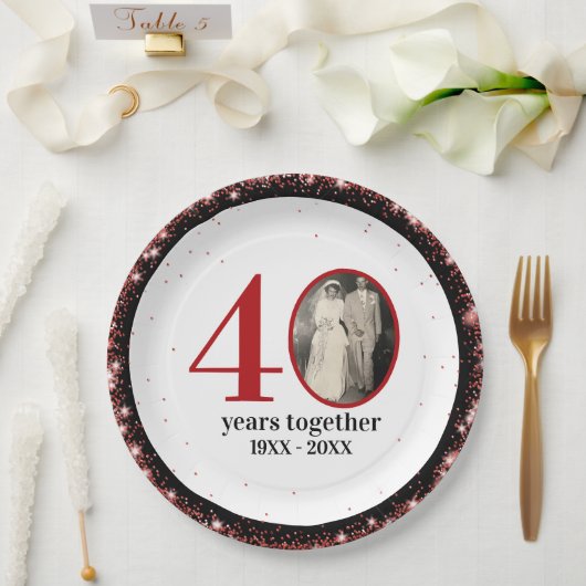 40周年 結婚記念日 ルビー (または 任意の0 周年) ペーパープレート (ウェディング)