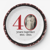 40周年 結婚記念日 ルビー (または 任意の0 周年) ペーパープレート (正面)