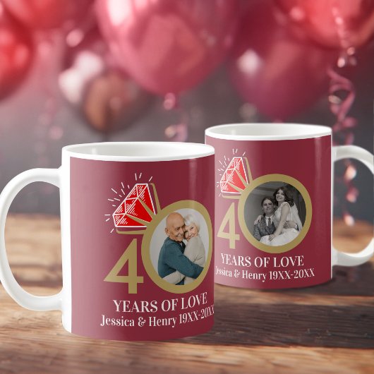 40周年 結婚記念日 ルビー フォト ギフト 昔と今 コーヒーマグカップ
