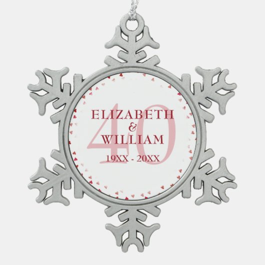 40周年Rubyハート スノーフレークピューターオーナメント (正面)