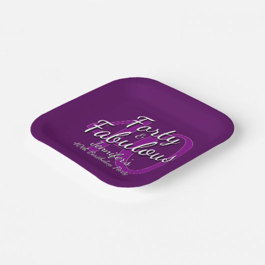 40周目のピンク・パープル40thバースデースクエア ペーパープレート (傾斜あり)