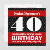 40回目のサプライズ誕生パーティー、白黒 招待状 (正面/裏面)