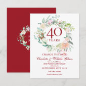40回目のルビーの結婚記念日の日付変更 案内ポストカード (正面/裏面)