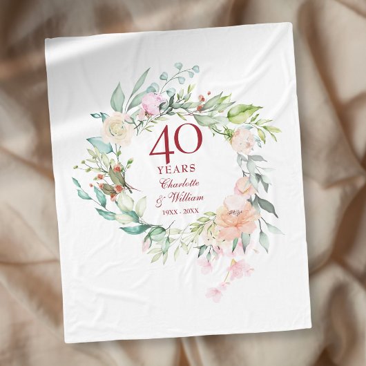 40回目のルビー婚記念日の花輪 フリースブランケット