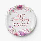 40回目のルビー結婚記念日バラの花 ペーパープレート (正面)