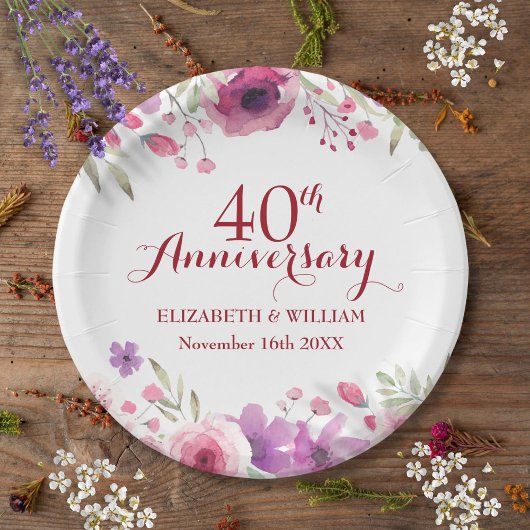 40回目のルビー結婚記念日バラの花 ペーパープレート