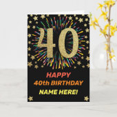 40回目の誕生日Fireworks虹の金ゴールドおもしろい カード (黄色い花)