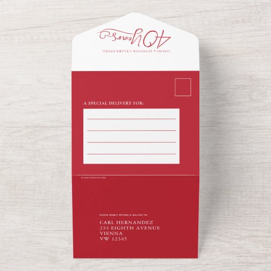 40回目のRuby結婚の記念赤い食事の出欠の写真 オールインワン招待状 (外側)