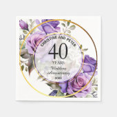 40回結婚の金ゴールド・フレームバラの記念日 スタンダードカクテルナプキン (正面)