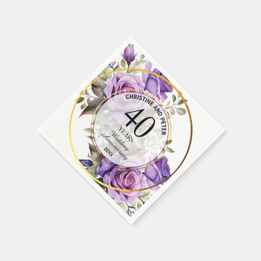 40回結婚の金ゴールド・フレームバラの記念日 スタンダードカクテルナプキン (角)