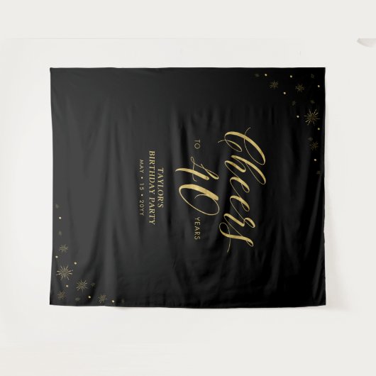 40年のお祝い | ゴールド＆ブラックのバースデーパーティー タペストリー (正面(横))