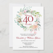 40年の結婚生活に乾杯 40周年結婚記念日 フラワー 招待状 (正面)