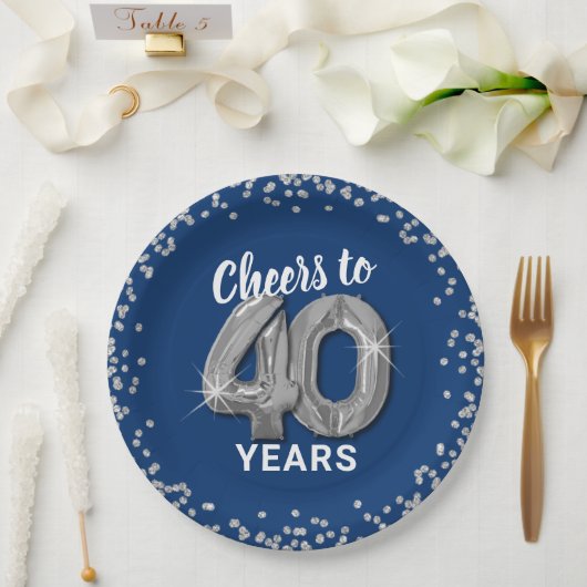 40年の誕生日おめでとうございます モダン ペーパープレート (ウェディング)