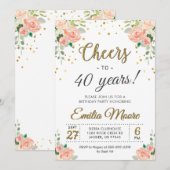 40年の軌跡を祝して 女性の40歳の誕生日パーティー 招待状 (正面/裏面)