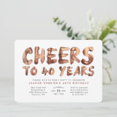 40年への乾杯 40歳の誕生日 ローズゴールド 招待状 (スタンド正面)