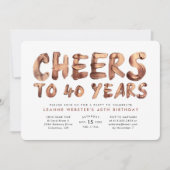 40年への乾杯 40歳の誕生日 ローズゴールド 招待状 (正面)