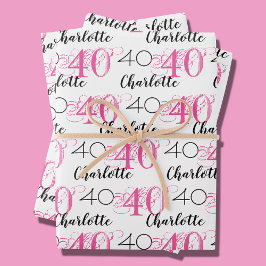 40年ピンク40歳の誕生日ネームラッピング紙 ラッピングペーパーシート