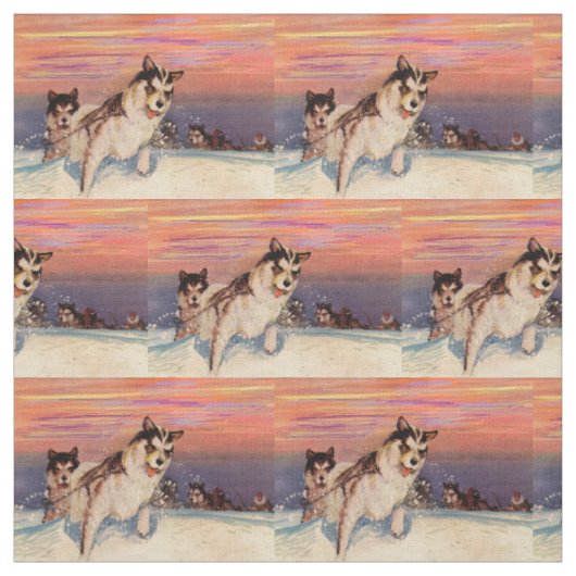 40年代のシベリアンハスキーのそり犬のプリント ファブリック (見本)