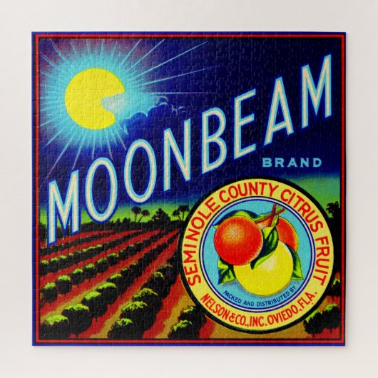 40年代のフルーツの木枠のラベルのMoonbeamのブランドの柑橘類 ジグソーパズル (縦)