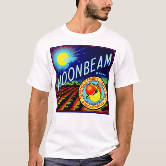 40年代のフルーツの木枠のラベルのMoonbeamのブランドの柑橘類 Tシャツ (正面)
