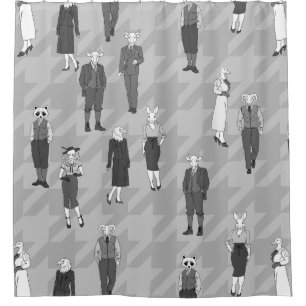 40年代のヴィンテージ型の人型の擬人化した動物 シャワーカーテン