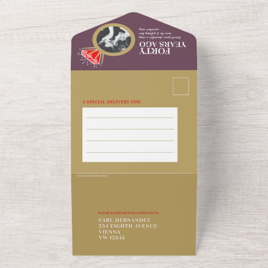 40年目のルビーの結婚記念日の指輪の食事会 への返信の写真です オールインワン招待状 (外側)