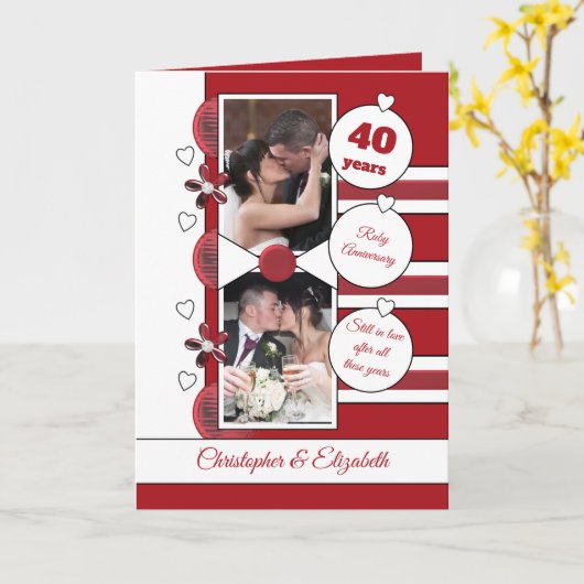 40年Ruby記念日の写真赤と白。 カード (黄色い花)