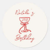 40手描きピンクボウシャンパンガラス誕生日 ラウンドシール (正面)