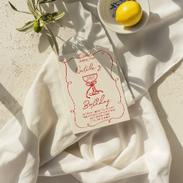 40手描きレッドボウシャンパンガラス誕生日 招待状