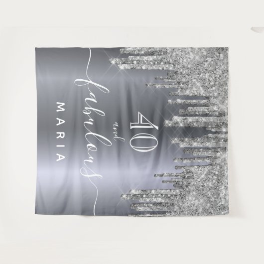 40才の素敵な誕生日パーティーの銀色の輝き タペストリー (正面(横))