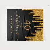 40才の素敵な誕生日 ブラックゴールドグリッター垂れ タペストリー (正面(横))