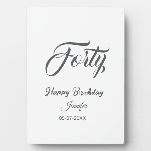 40文字バースデー グレー 名前 誕生日 日付 年齢  フォトプラーク (正面)