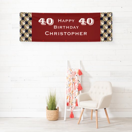 40日45日バースデーパーティー野球レッドブルー 横断幕 (インサイチュ)