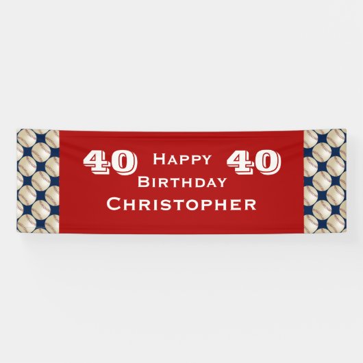 40日45日バースデーパーティー野球レッドブルー 横断幕 (横)