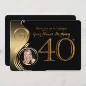 40日,誕生日招待状,数値グリッター金ゴールド,写真 招待状 (正面/裏面)