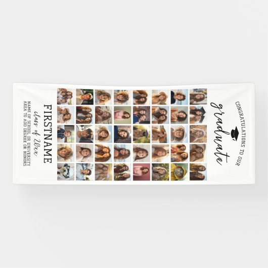 40枚の写真コラージュ 卒業式 現代的 ミニマル 白 横断幕 (横)