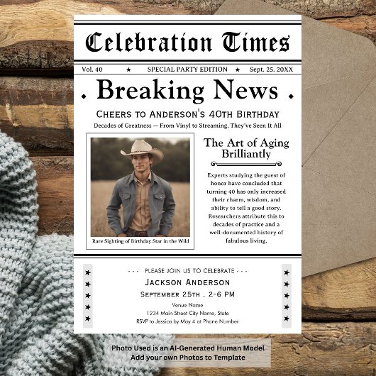 40歳おめでとうございます!新聞の誕生日 招待状