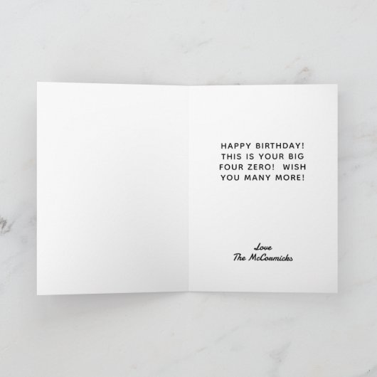 40歳おもしろい誕生日ピンクグリッターパーソナライズされた カード (内部)