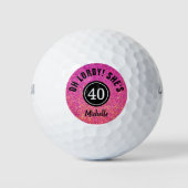 40歳おもしろい誕生日ピンクグリッターパーソナライズされた ゴルフボール (正面)