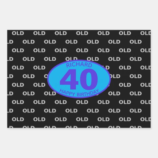40歳おもしろい黒番40歳 ラッピングペーパーシート (正面)