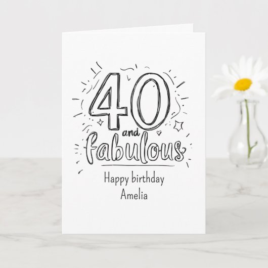 40歳お誕生日おめでとう ドゥードルデザイン カード (小さな植物)
