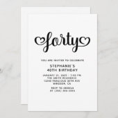 40歳かわいいハートの台本40歳の誕生日 招待状 (正面/裏面)