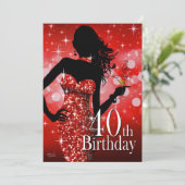 40歳きらきら光るの誕生日を迎える|赤 招待状 (スタンド正面)