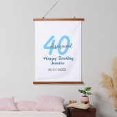 40歳と新たな誕生日 名前 日付 青い 太字 番号 吊り下げ型タペストリー (寝室)