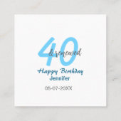 40歳と新たな誕生日 名前 日付 青 大きい数字 スクエア名刺 (裏面)