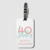 40歳と素晴らしいピンクとミントのガーリー誕生日 ラゲッジタグ (正面縦)