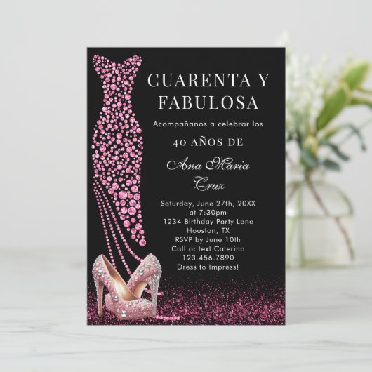40歳と素晴らしいピンクスペインのグラム40歳の誕生日 招待状 (スタンド正面)